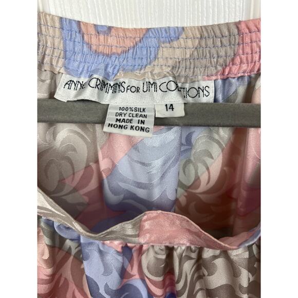 Anne Crimmins for Umi Collections 80s Silk Blouse Skirt Set Pastels Satin Sz 14 - Picture 7 of 12